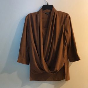 Brown draped front shirt with 3/4 length sleeve